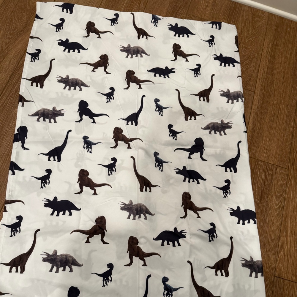 Dinosaur Print Cotton Pillowcase - White with Brown & Navy Dinos